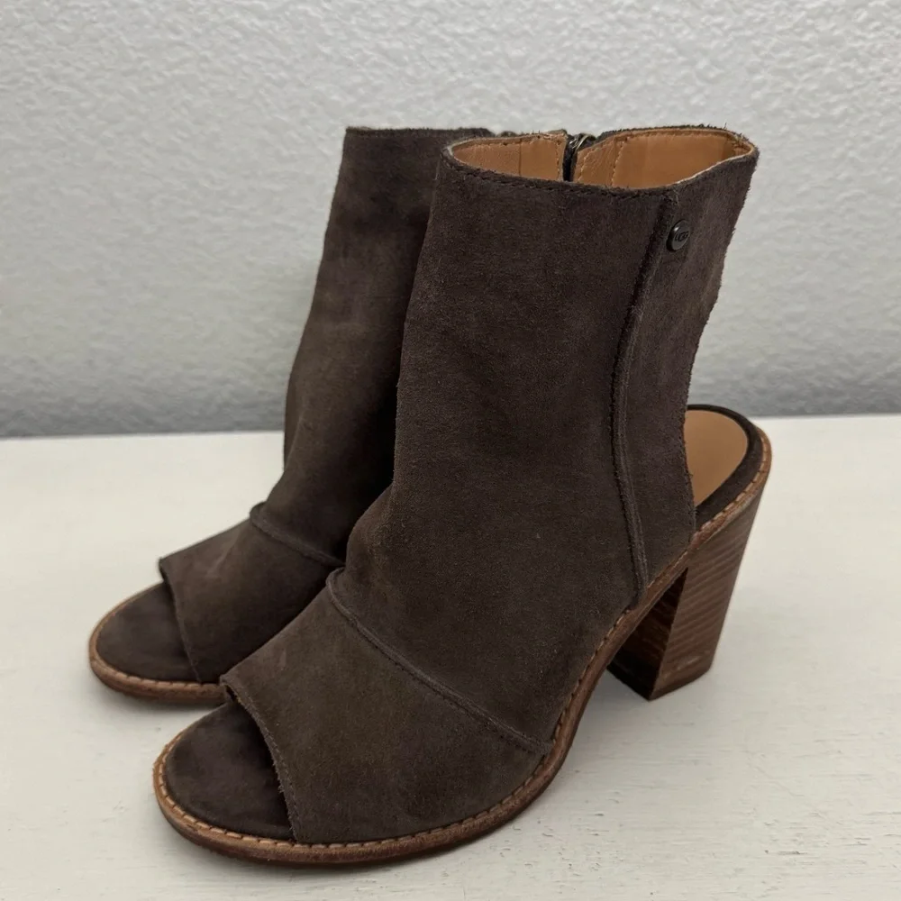 Ugg Valencia Brown Suede Peep Toe Bootie Sandal Size 7